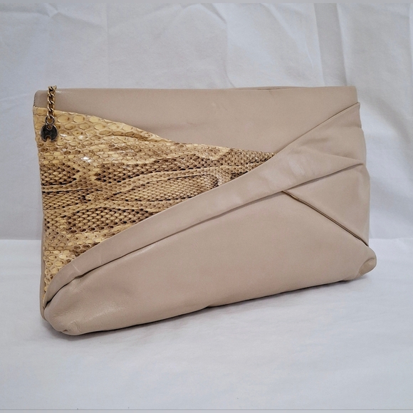 Halston Heritage | Bags | Vintage 98s Halston Cream Leather And Python ...